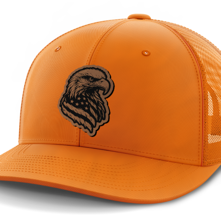 Eagle Flag, Leather Patch Hat — Blaze Orange
