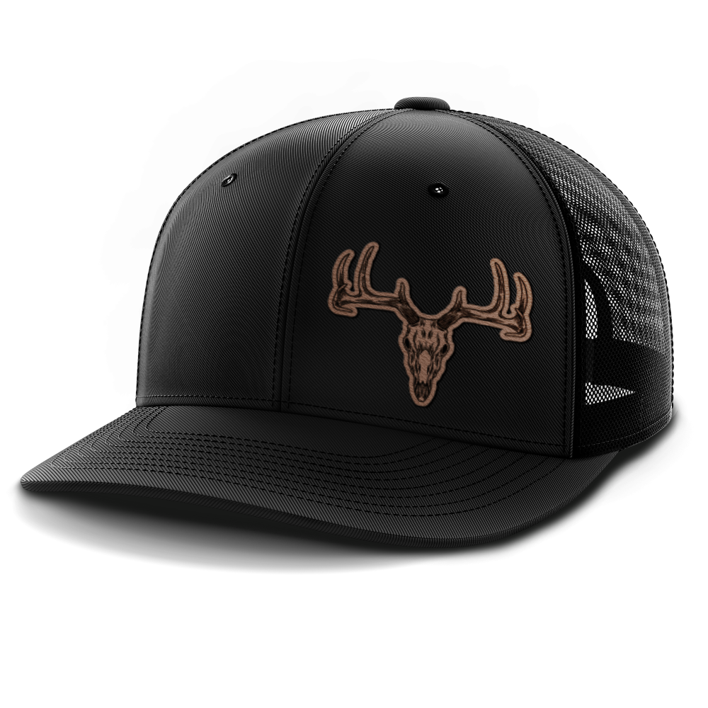 Deer Hunting, Deer Skull (left patch), Leather Patch Trucker Hat