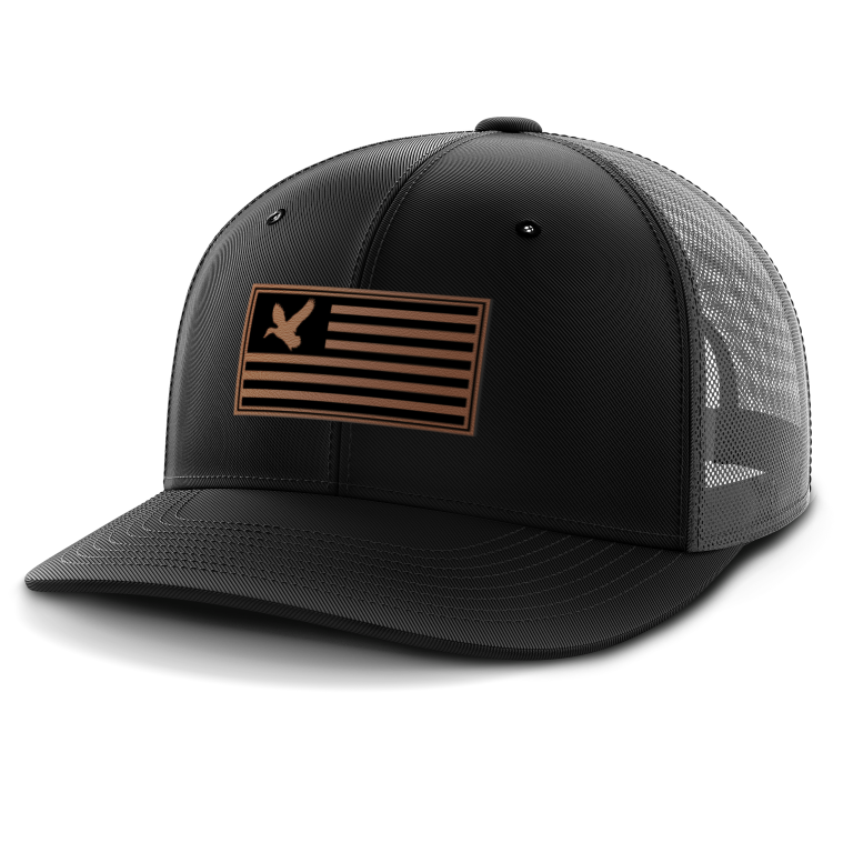 Flag w/ Duck (centered patch), Leather Patch Trucker Hat