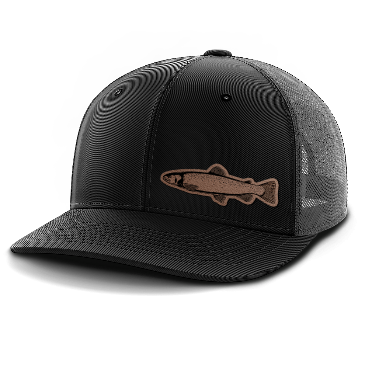 Fishing, Trout (left), Leather Patch Trucker Hat