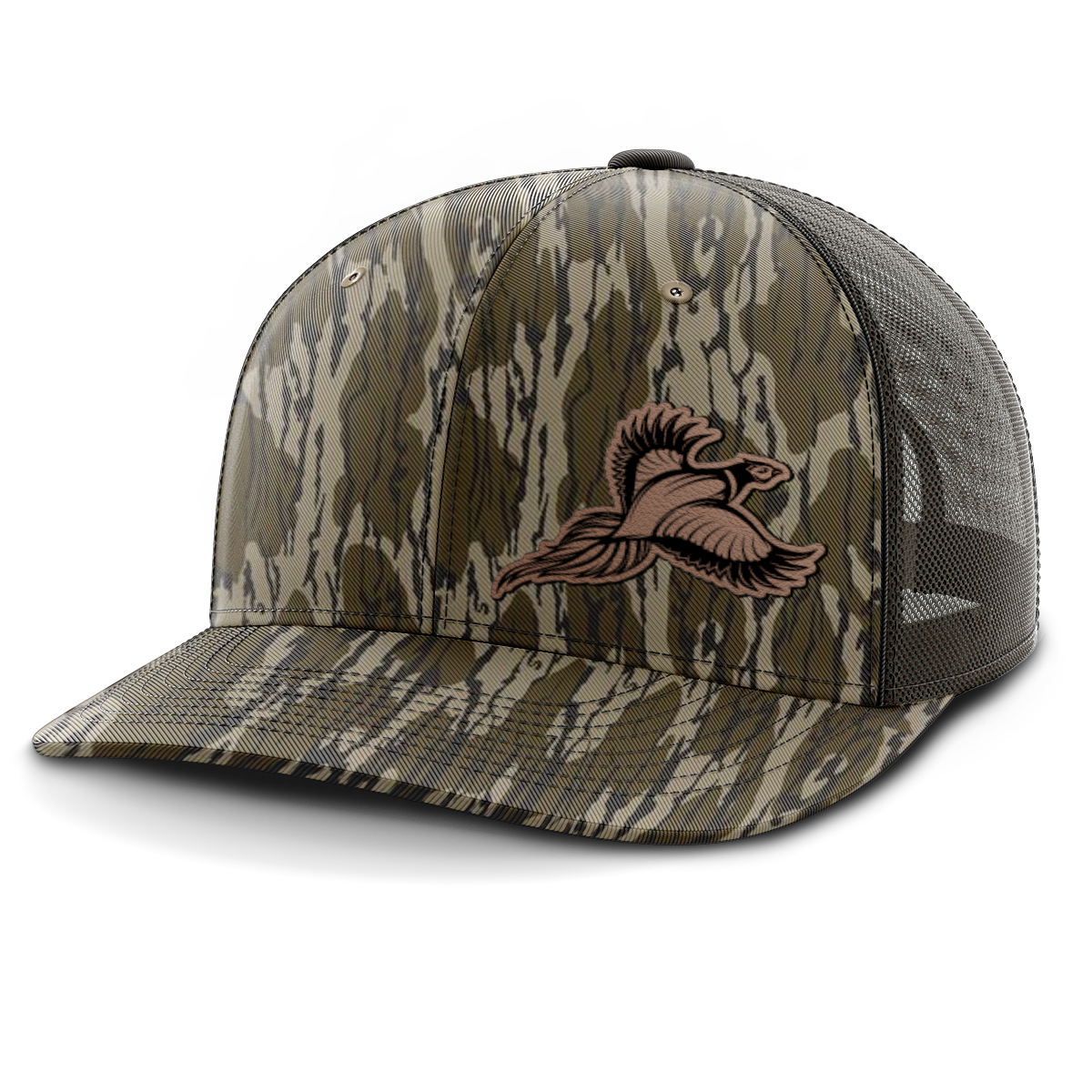 Pheasant Hunting (left patch), Leather Patch Trucker Hat