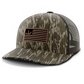Leather Patch Trucker Hat, Deer & Shed Hunting, Flag & Antlers