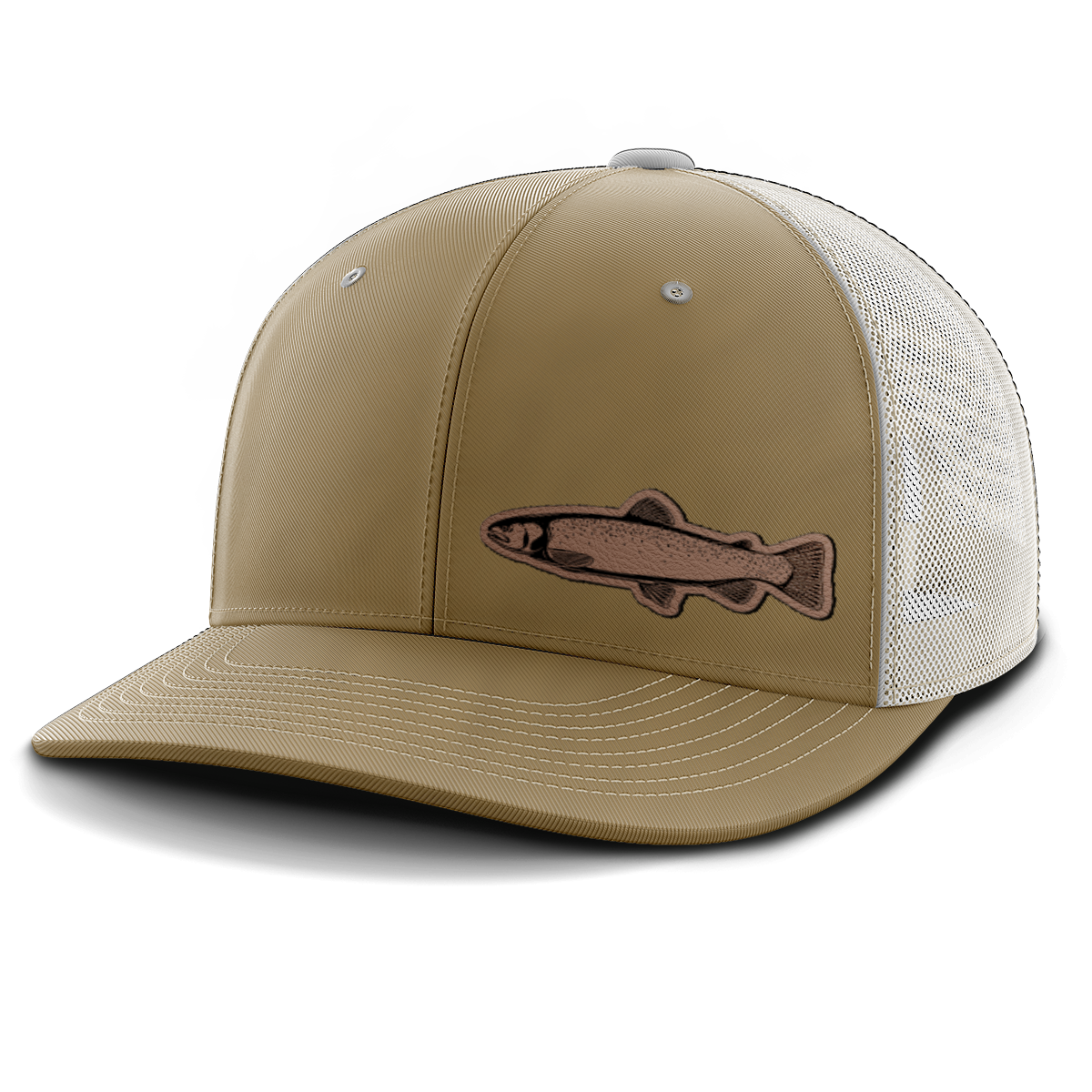 Fishing, Trout (left), Leather Patch Trucker Hat