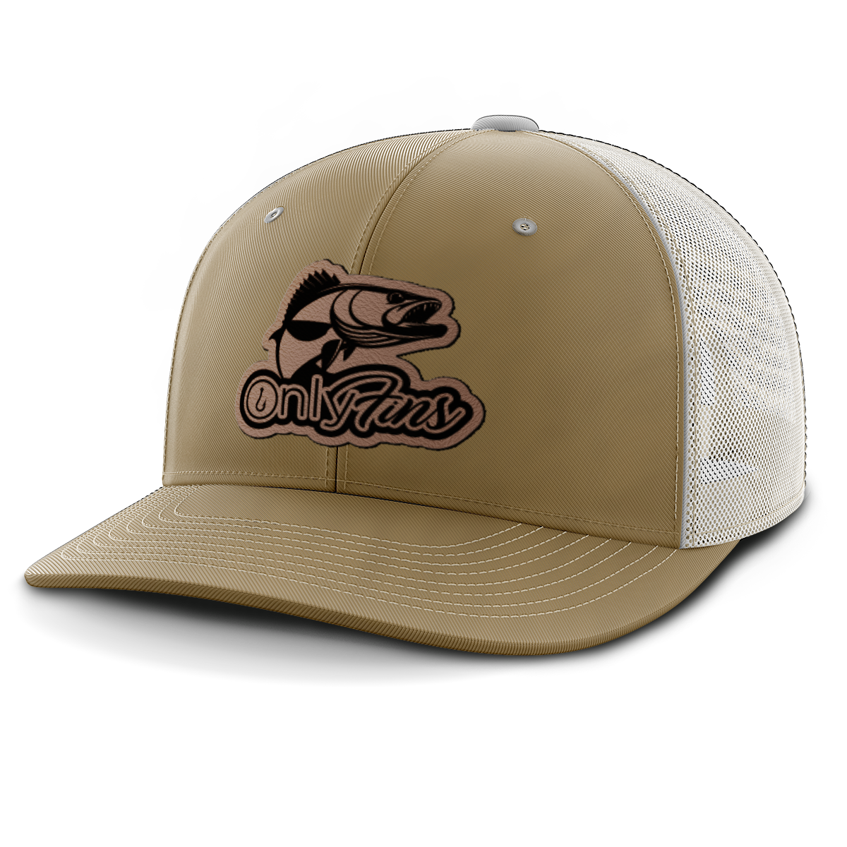 Fishing, Only Fins Walleye, Leather Patch Trucker Hat