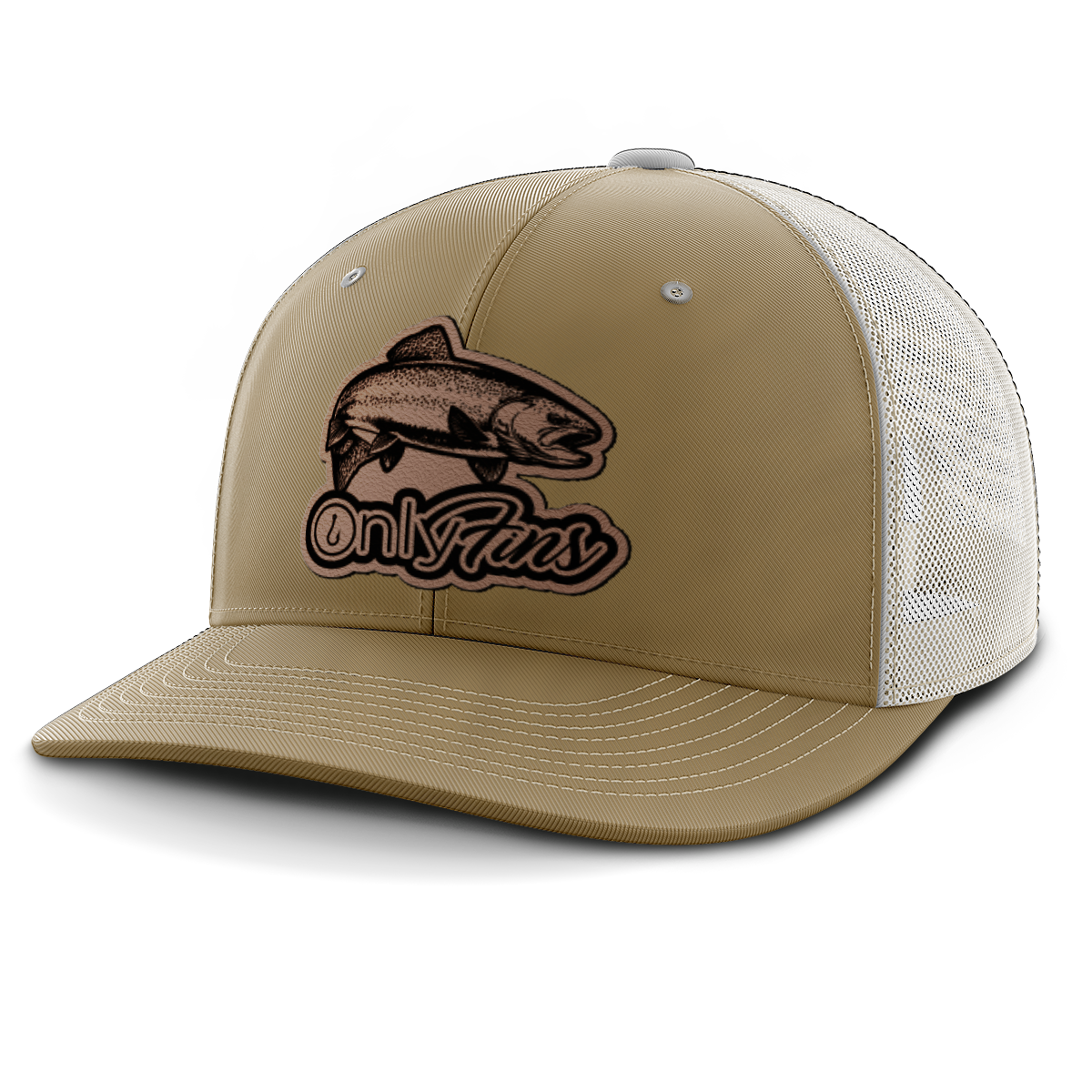 Fishing, Only Fins Trout, Leather Patch Trucker Hat