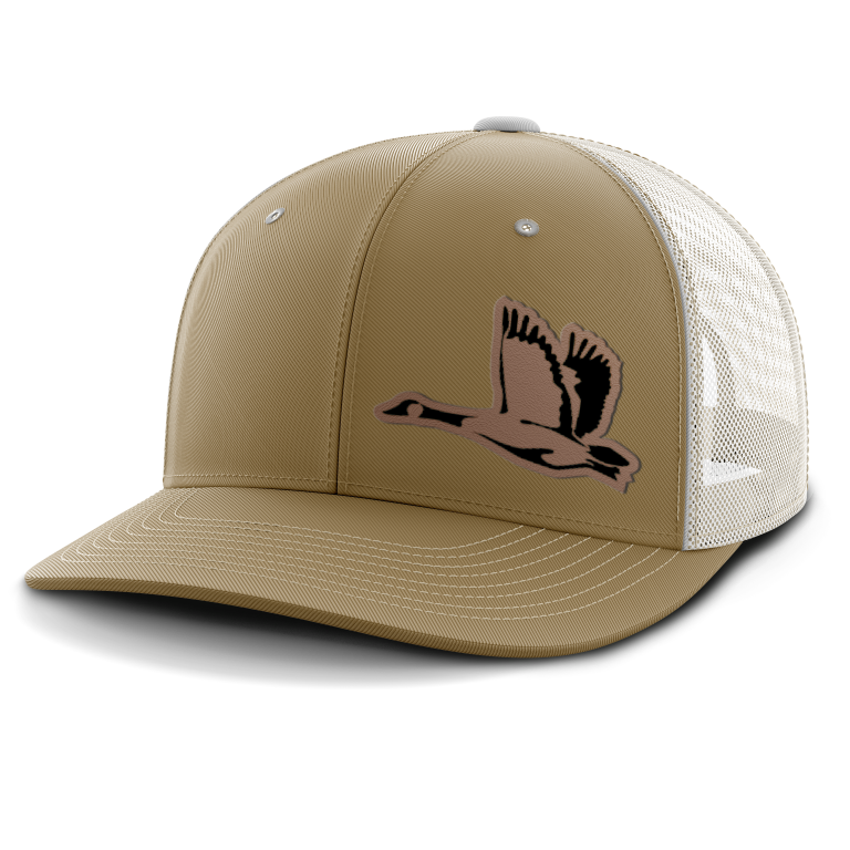 Geese Hunting (left patch), Leather Patch Trucker Hat