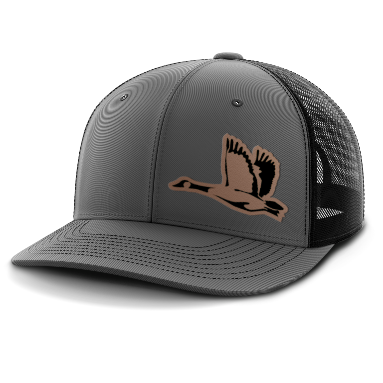 Geese Hunting (left patch), Leather Patch Trucker Hat