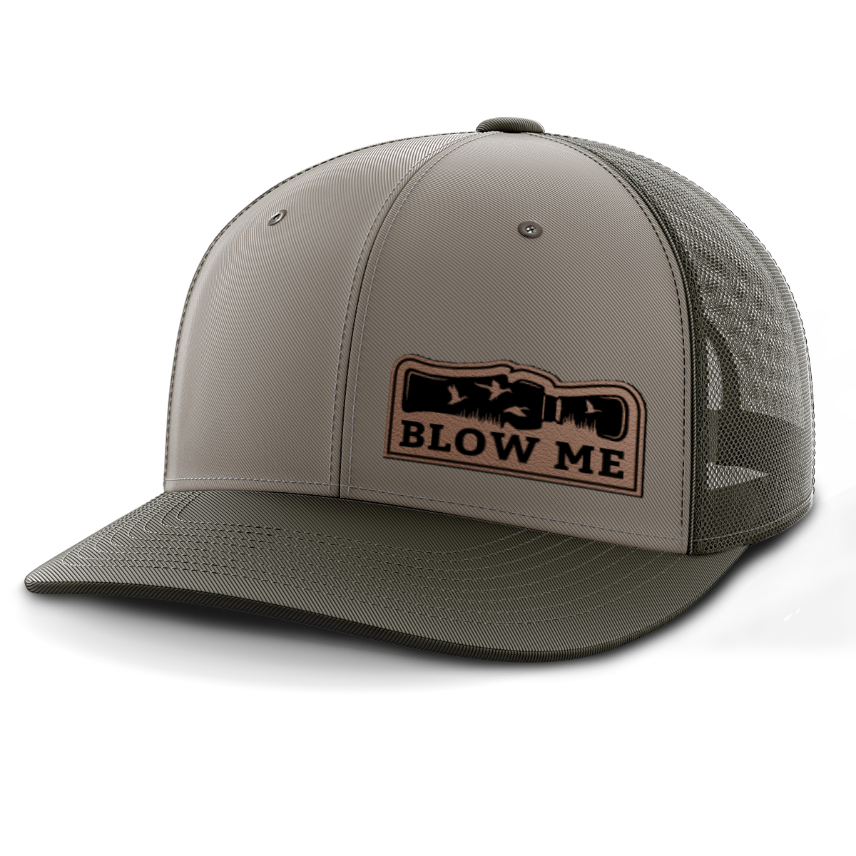 Blow Me Duck Call, Leather Patch Trucker Hat