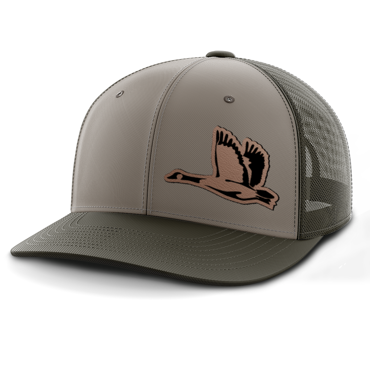 Geese Hunting (left patch), Leather Patch Trucker Hat