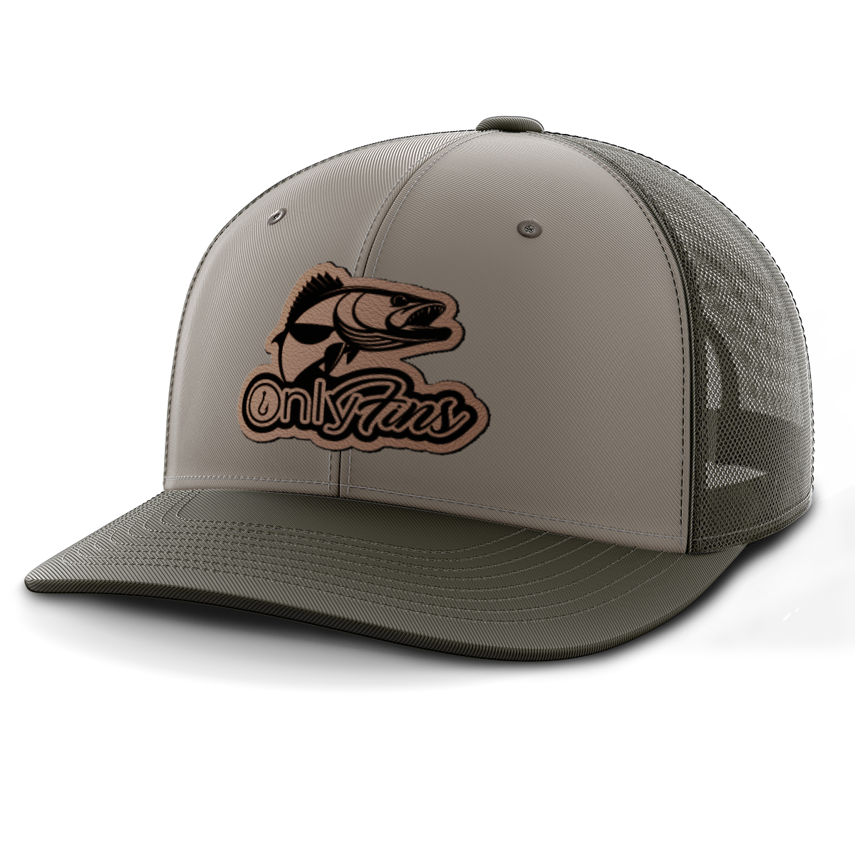 Fishing, Only Fins Walleye, Leather Patch Trucker Hat