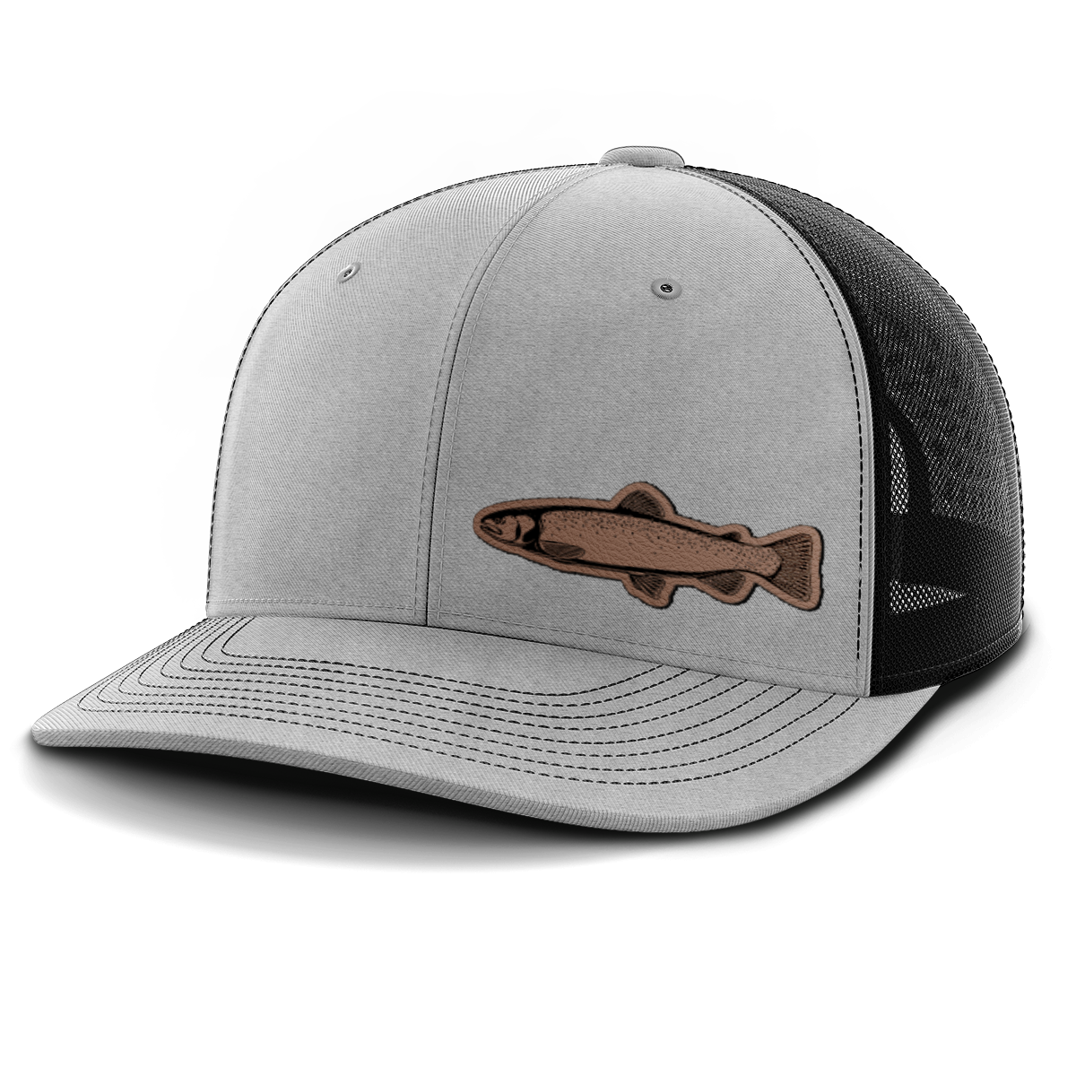 Fishing, Trout (left), Leather Patch Trucker Hat