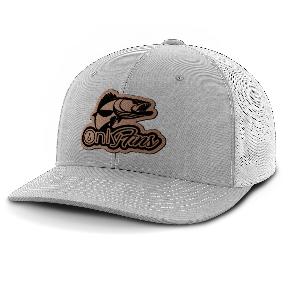 Fishing, Only Fins Walleye, Leather Patch Trucker Hat