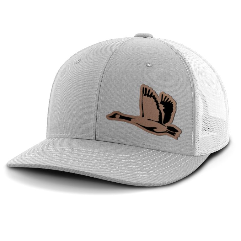 Geese Hunting (left patch), Leather Patch Trucker Hat