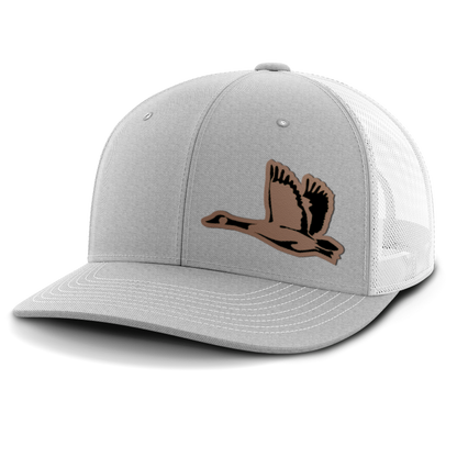 Geese Hunting (left patch), Leather Patch Trucker Hat