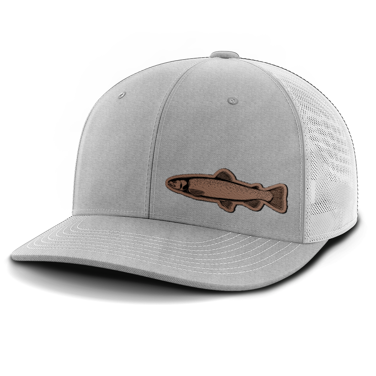 Fishing, Trout (left), Leather Patch Trucker Hat