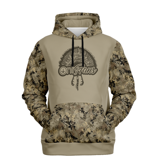 Turkey Hunting, Only Fans, Mid Weight Pullover Hoodie, Tan Camo