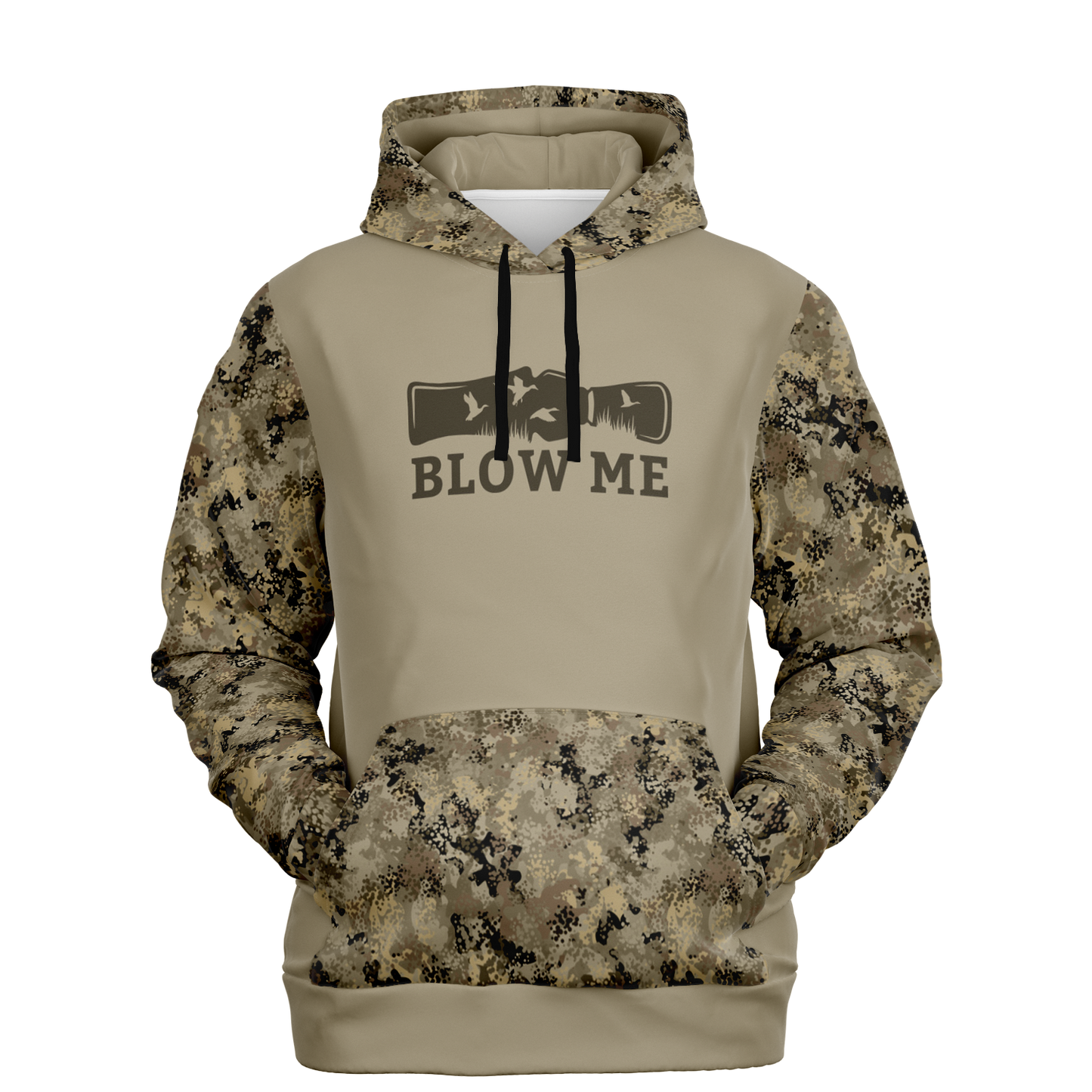 Duck Hunting, Blow Me (Blank Back), Mid Weight Pullover Hoodie (Tan Camo)