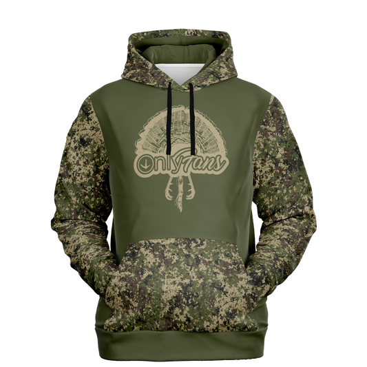 Turkey Hunting, Only Fans, Mid Weight Pullover Hoodie, Green Camo