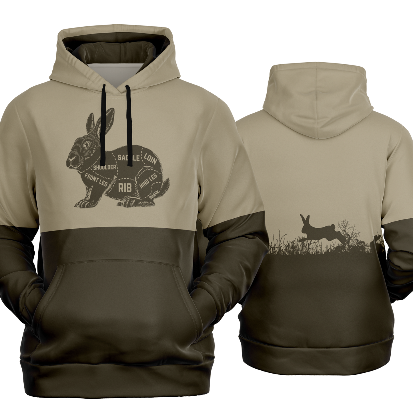 Rabbit Hunting, Butcher Chart, Mid Weight Pullover Hoodie (Tan/Brown)