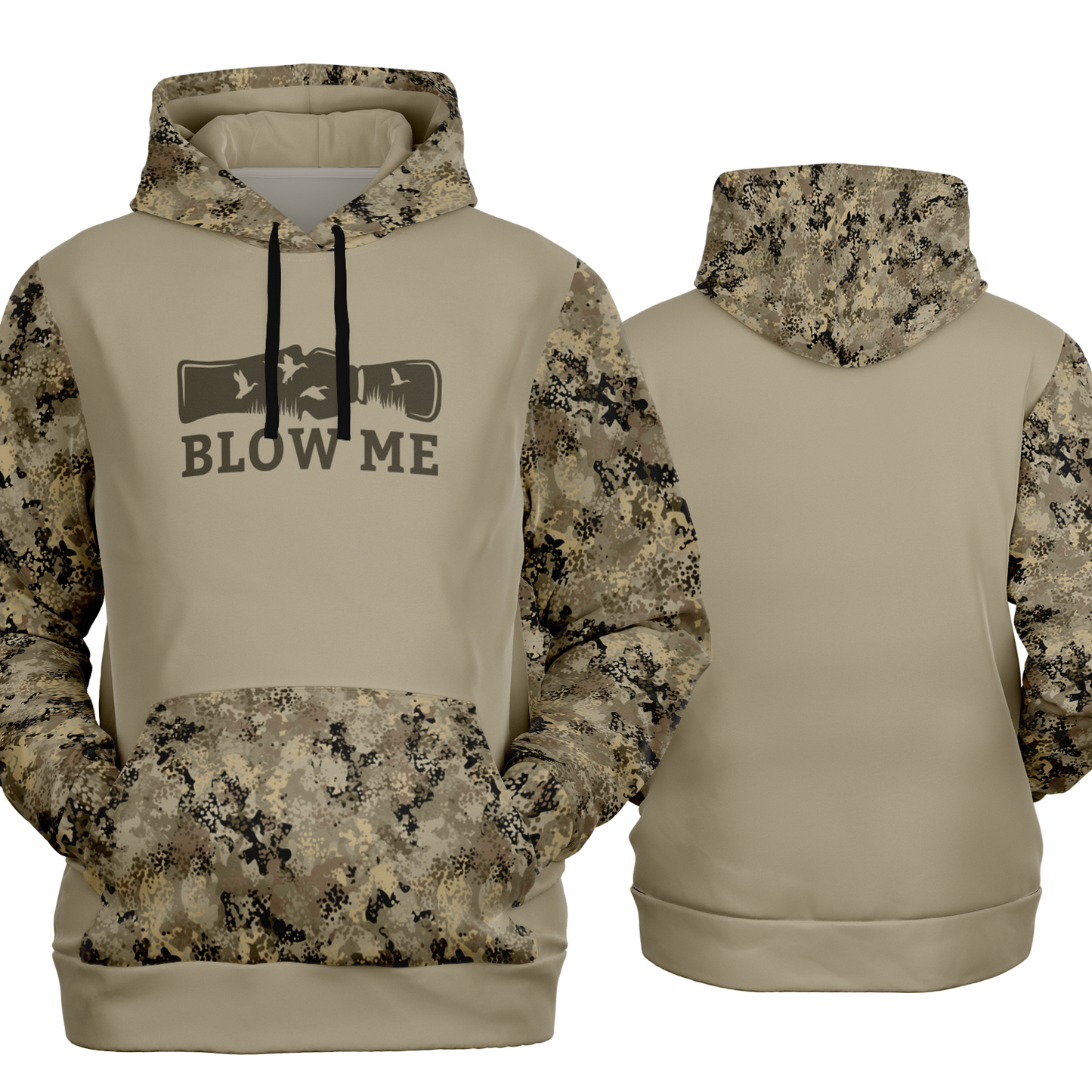 Duck Hunting, Blow Me (Blank Back), Mid Weight Pullover Hoodie (Tan Camo)