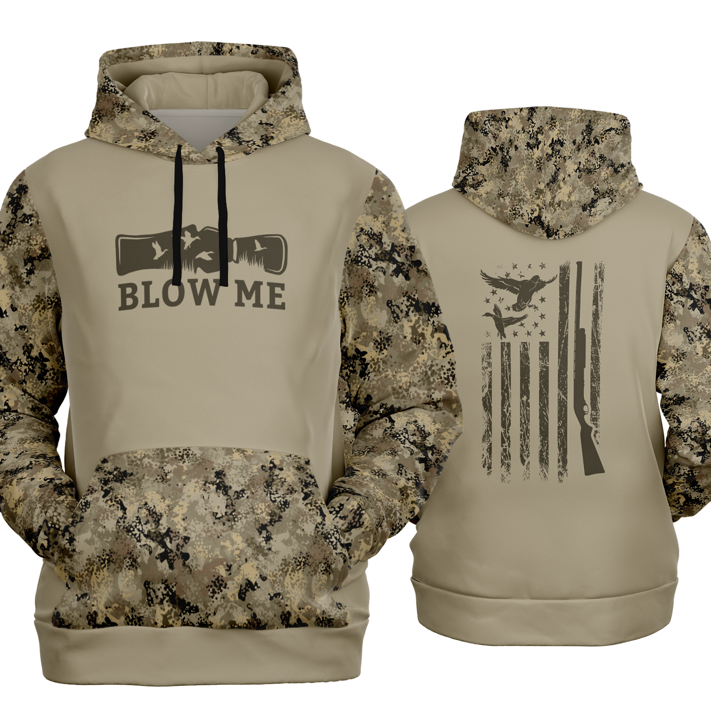 Duck Hunting, Blow Me, Mid Weight Pullover Hoodie (Tan Camo)