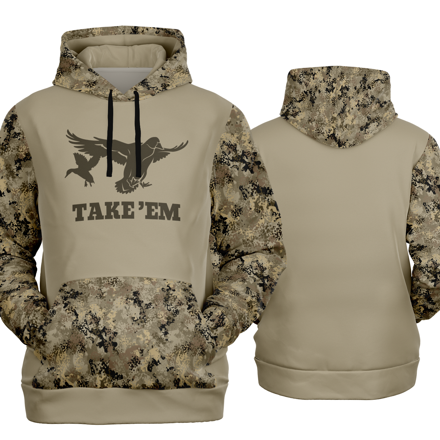 Duck Hunting, Take'Em (Blank Back), Mid Weight Pullover Hoodie (Tan Camo)