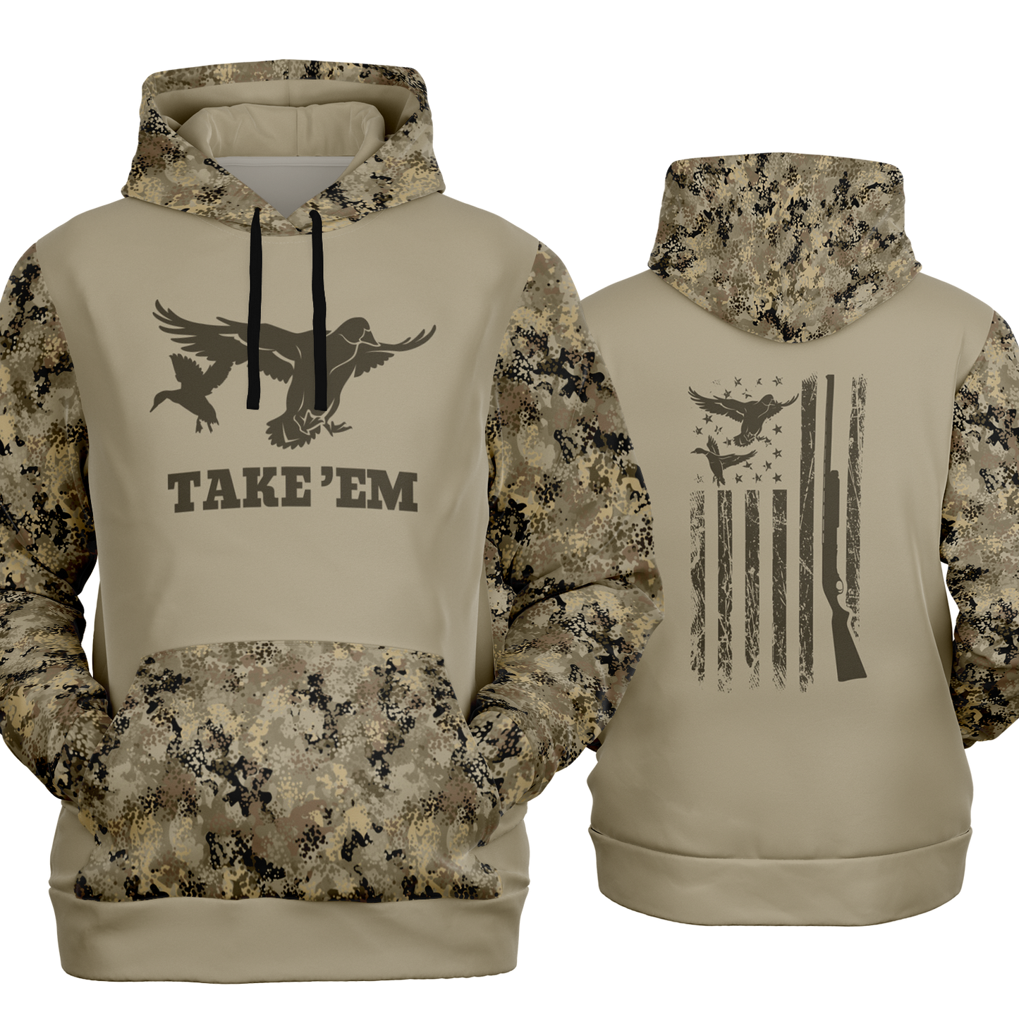 Duck Hunting, Take'Em, Mid Weight Pullover Hoodie (Tan Camo)