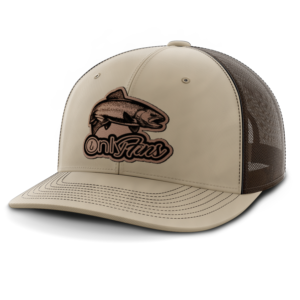 Fishing, Only Fins Trout, Leather Patch Trucker Hat