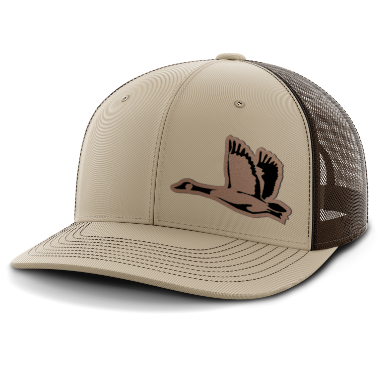 Geese Hunting (left patch), Leather Patch Trucker Hat