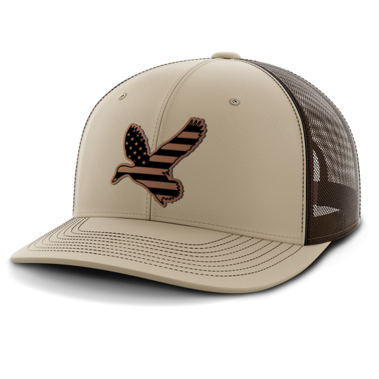 Leather Patch Trucker Hat, Duck Flag (centered patch)