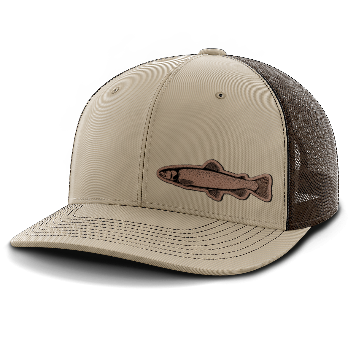 Fishing, Trout (left), Leather Patch Trucker Hat