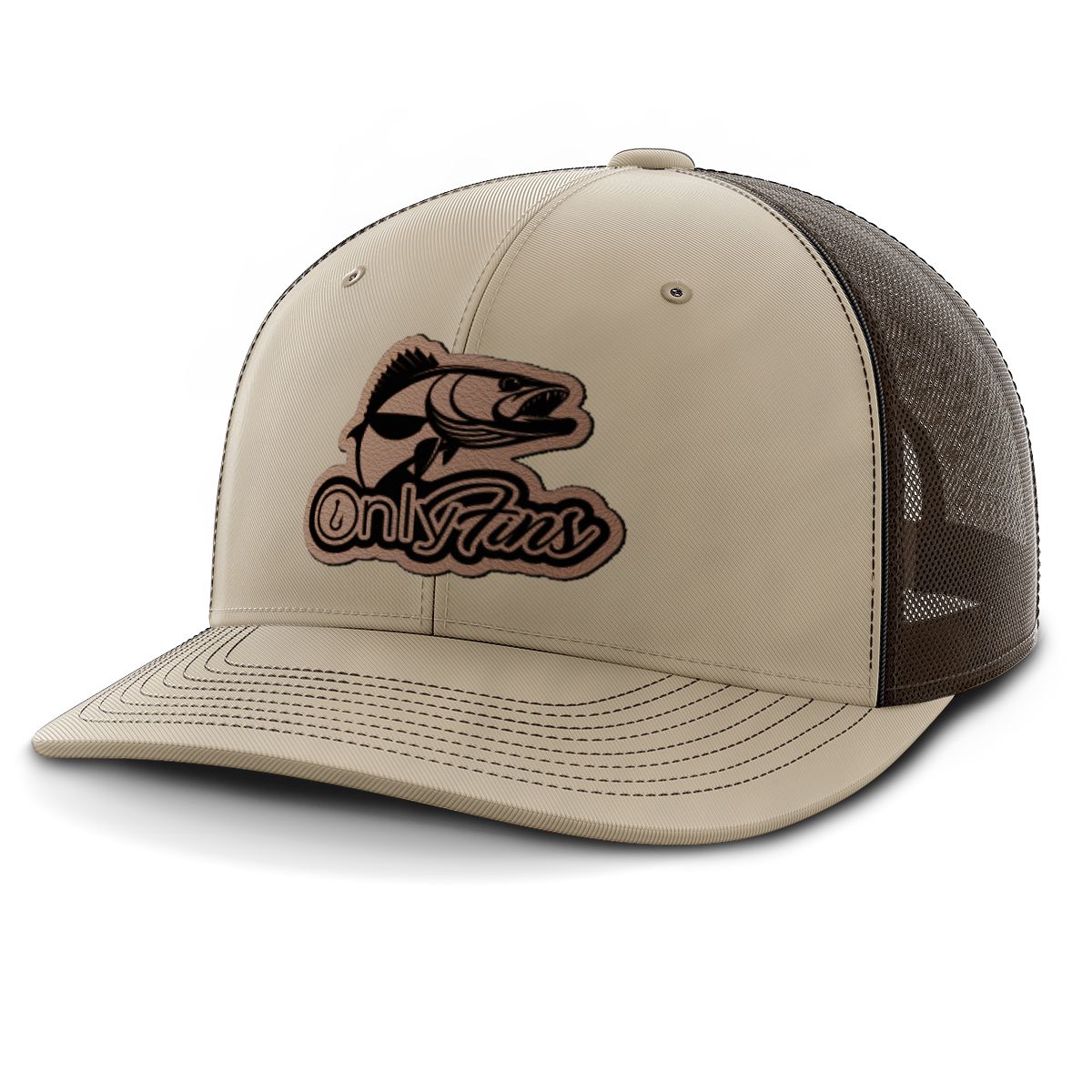 Fishing, Only Fins Walleye, Leather Patch Trucker Hat