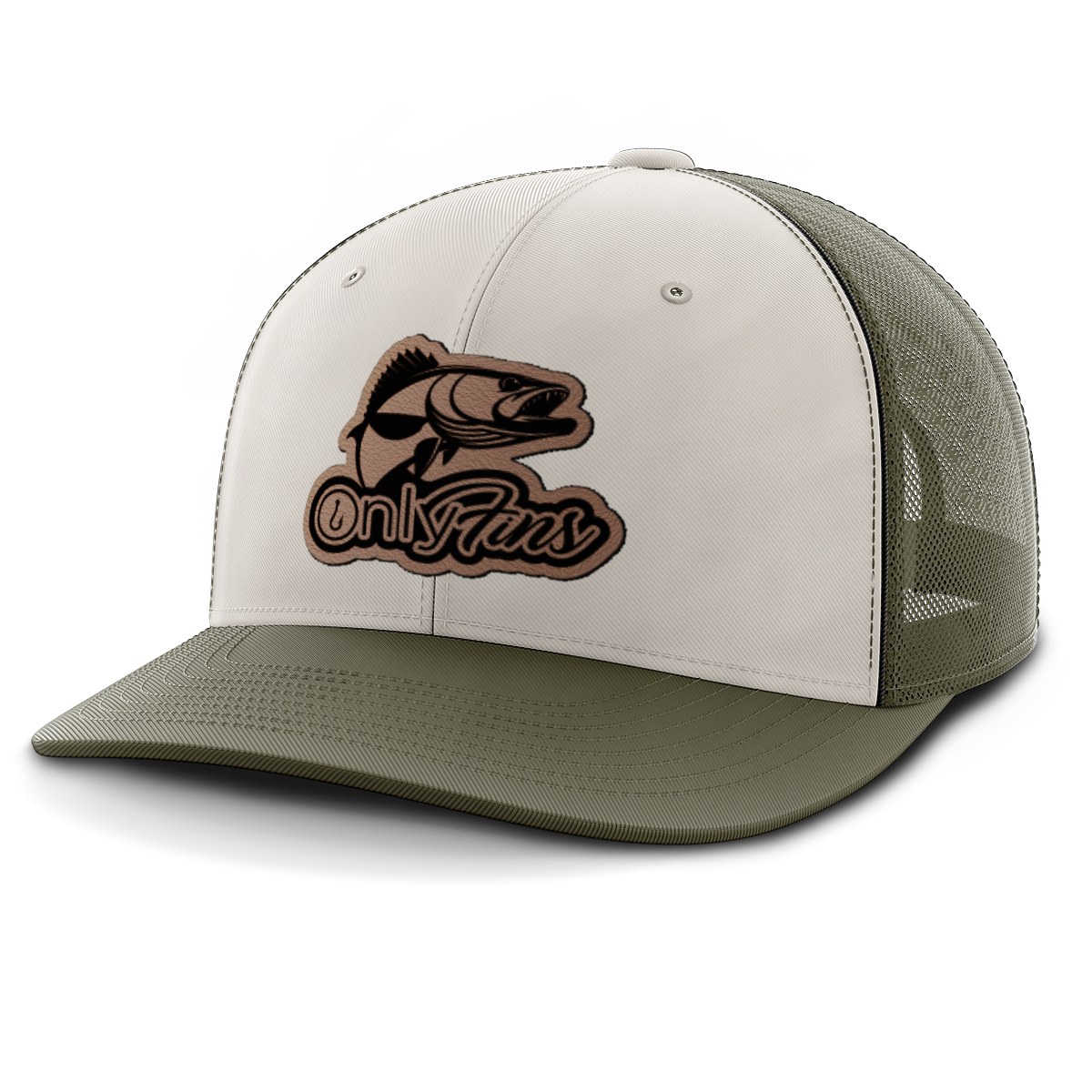 Fishing, Only Fins Walleye, Leather Patch Trucker Hat