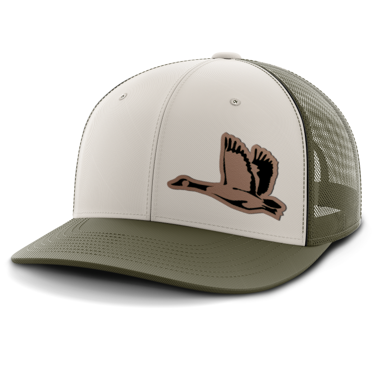 Geese Hunting (left patch), Leather Patch Trucker Hat