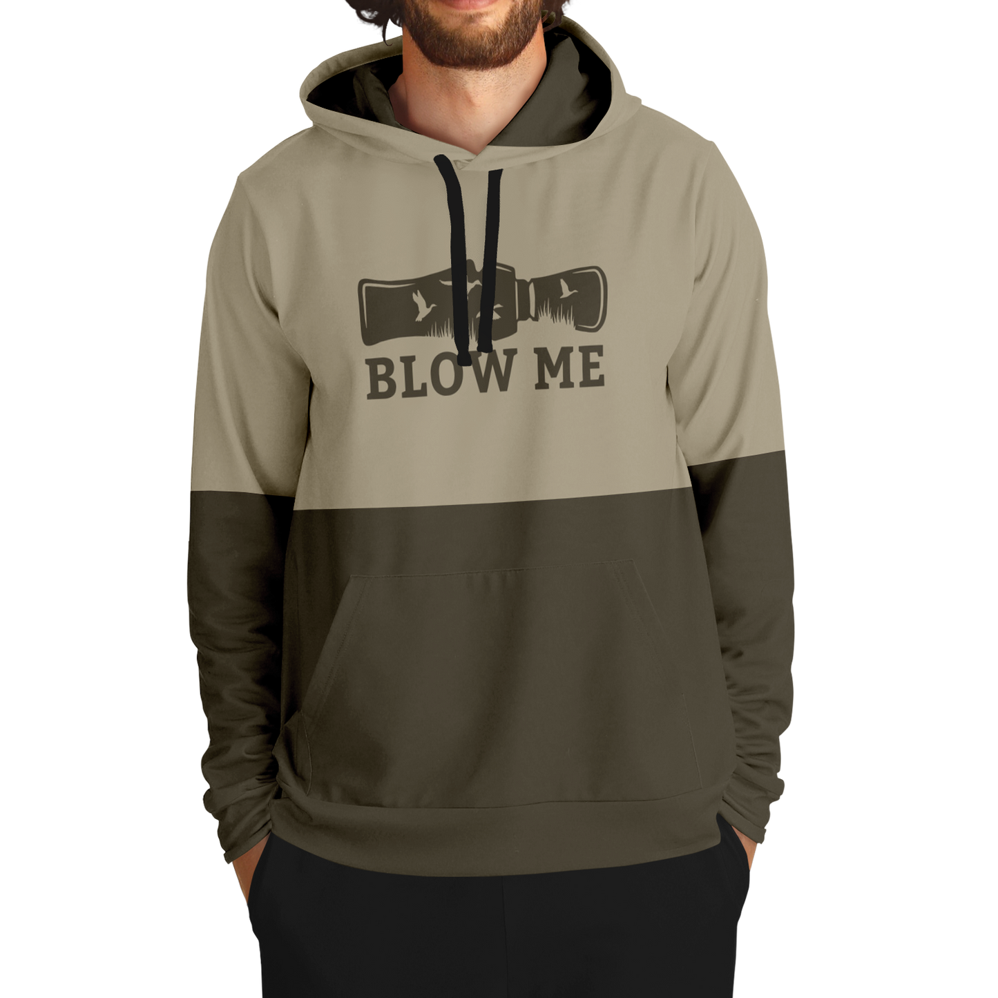 Duck Hunting, Blow Me, Mid Weight Pullover Hoodie (Tan/Brown)