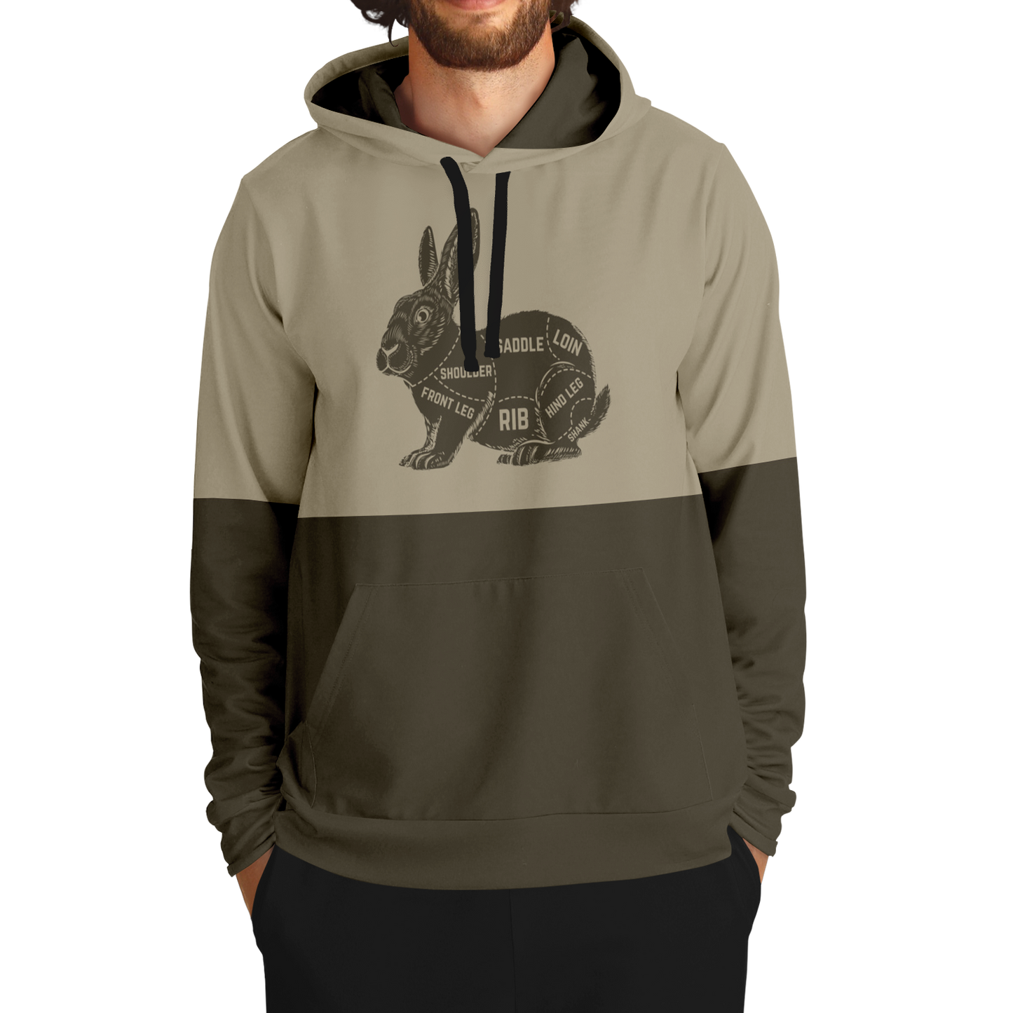 Rabbit Hunting, Butcher Chart, Mid Weight Pullover Hoodie (Tan/Brown)