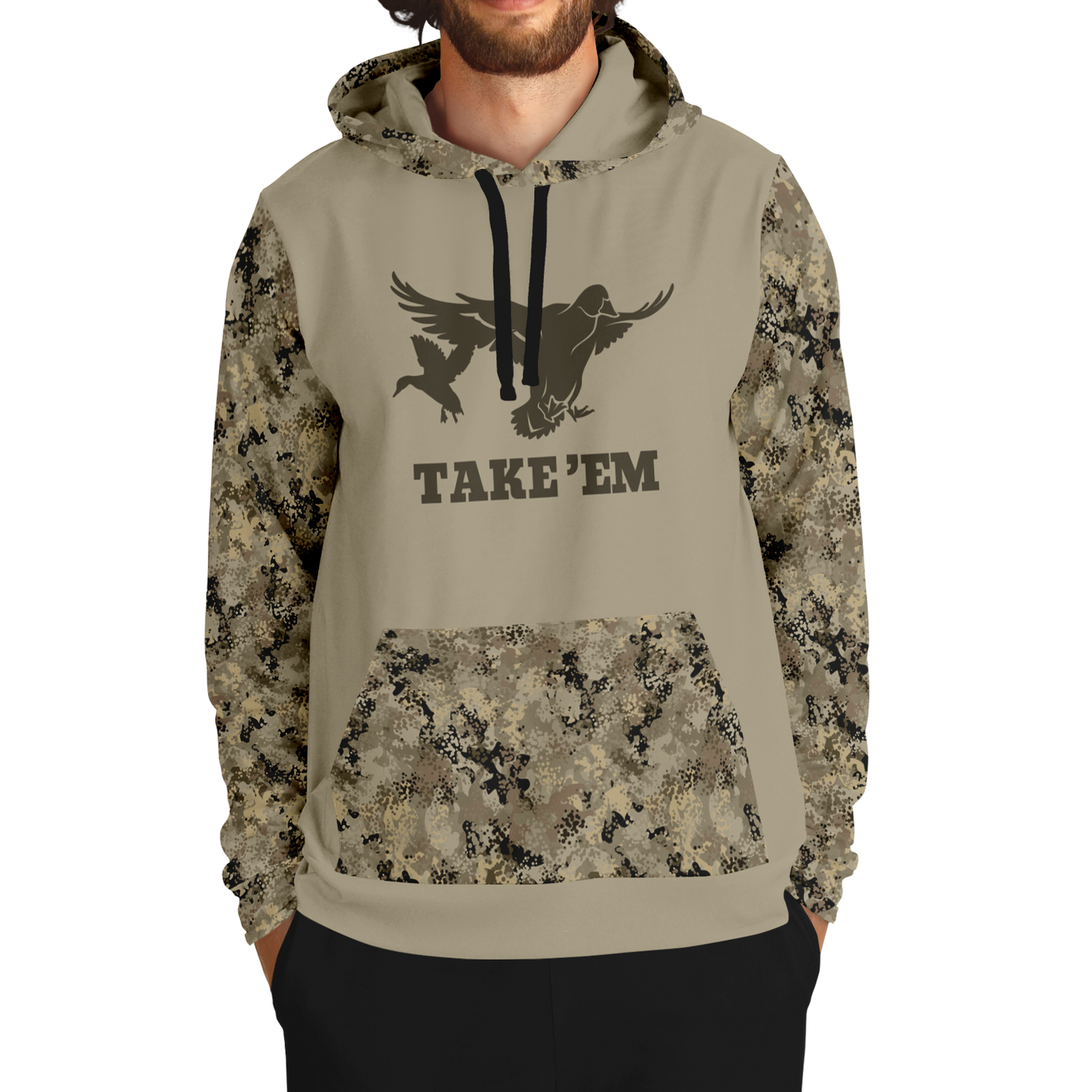 Duck Hunting, Take'Em (Blank Back), Mid Weight Pullover Hoodie (Tan Camo)