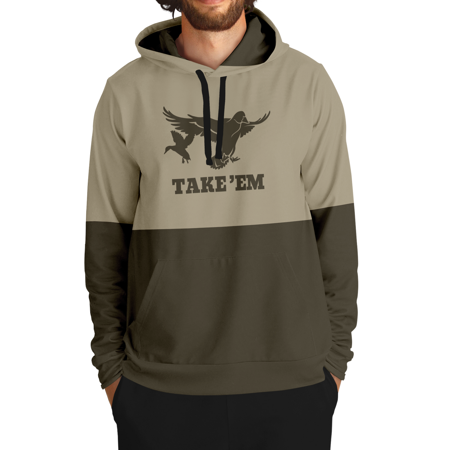 Duck Hunting, Take'Em, Mid Weight Pullover Hoodie (Tan/Brown)