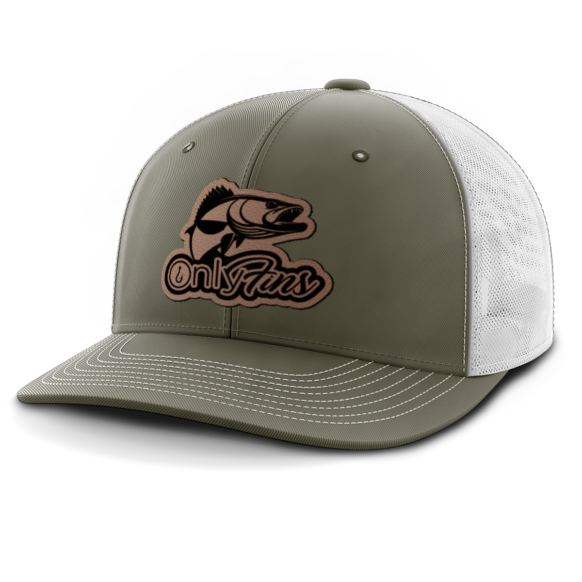 Fishing, Only Fins Walleye, Leather Patch Trucker Hat