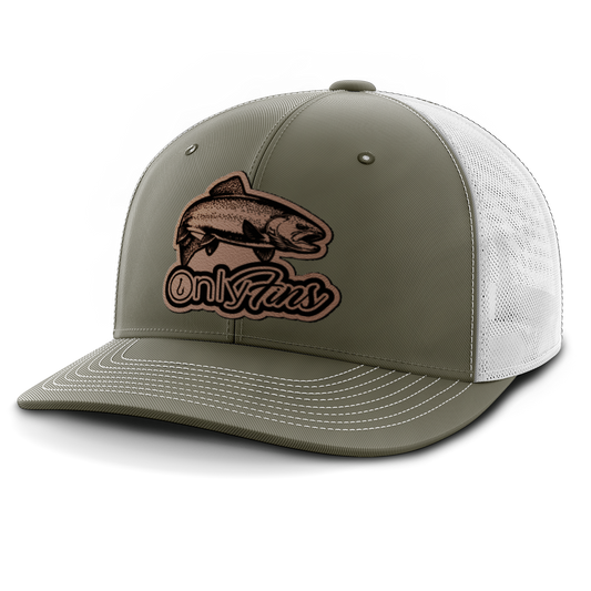 Leather Patch Trucker Hat, Fishing, Only Fins - Trout