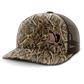 Geese Hunting (left patch), Leather Patch Trucker Hat